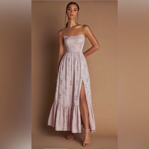 Azazie Pink Floral Jacquard Maxi Dress